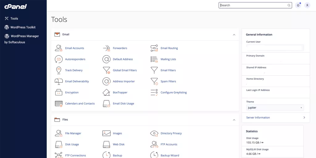 schermata di esempio cPanel